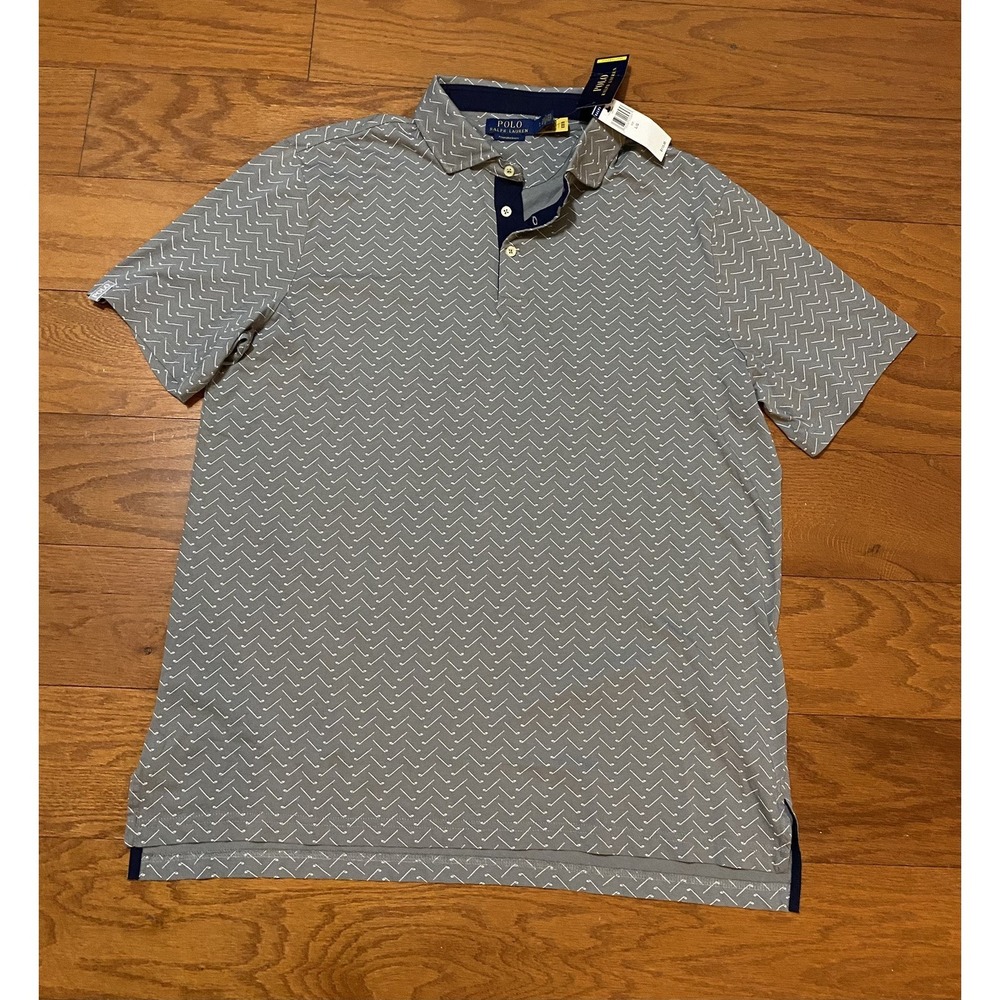 Polo Ralph Lauren Performance Mens Large Grey Golf Club Print Polo Shirt $115